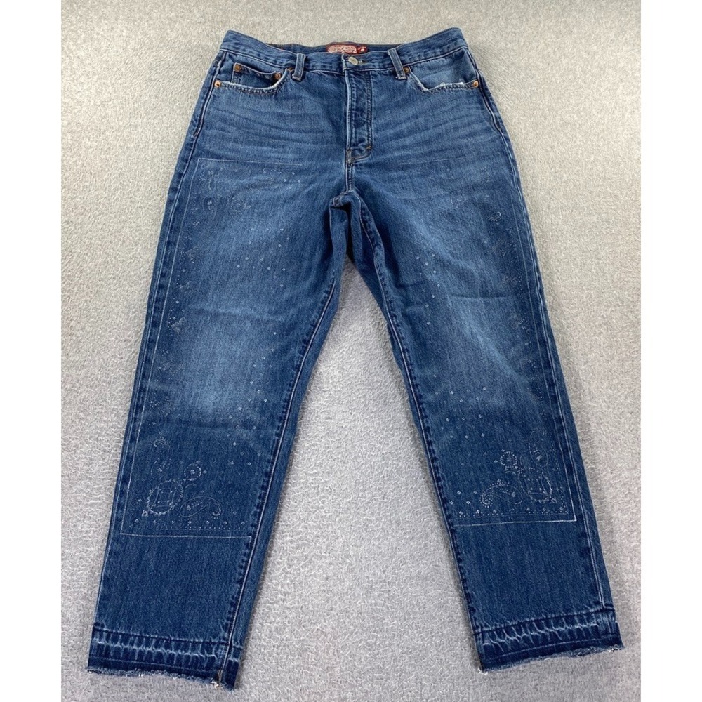 Lucky Brand Drew Mom Jeans Women 10/30A High Rise Button Fly Boho Hippie Raw Hem